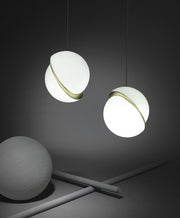 Crescent moon-shaped LED chandelier – Contemporary chic in acrylic and brass finish