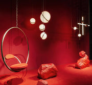 Crescent moon-shaped LED chandelier – Contemporary chic in acrylic and brass finish