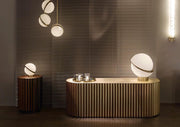 Crescent moon-shaped LED chandelier – Contemporary chic in acrylic and brass finish