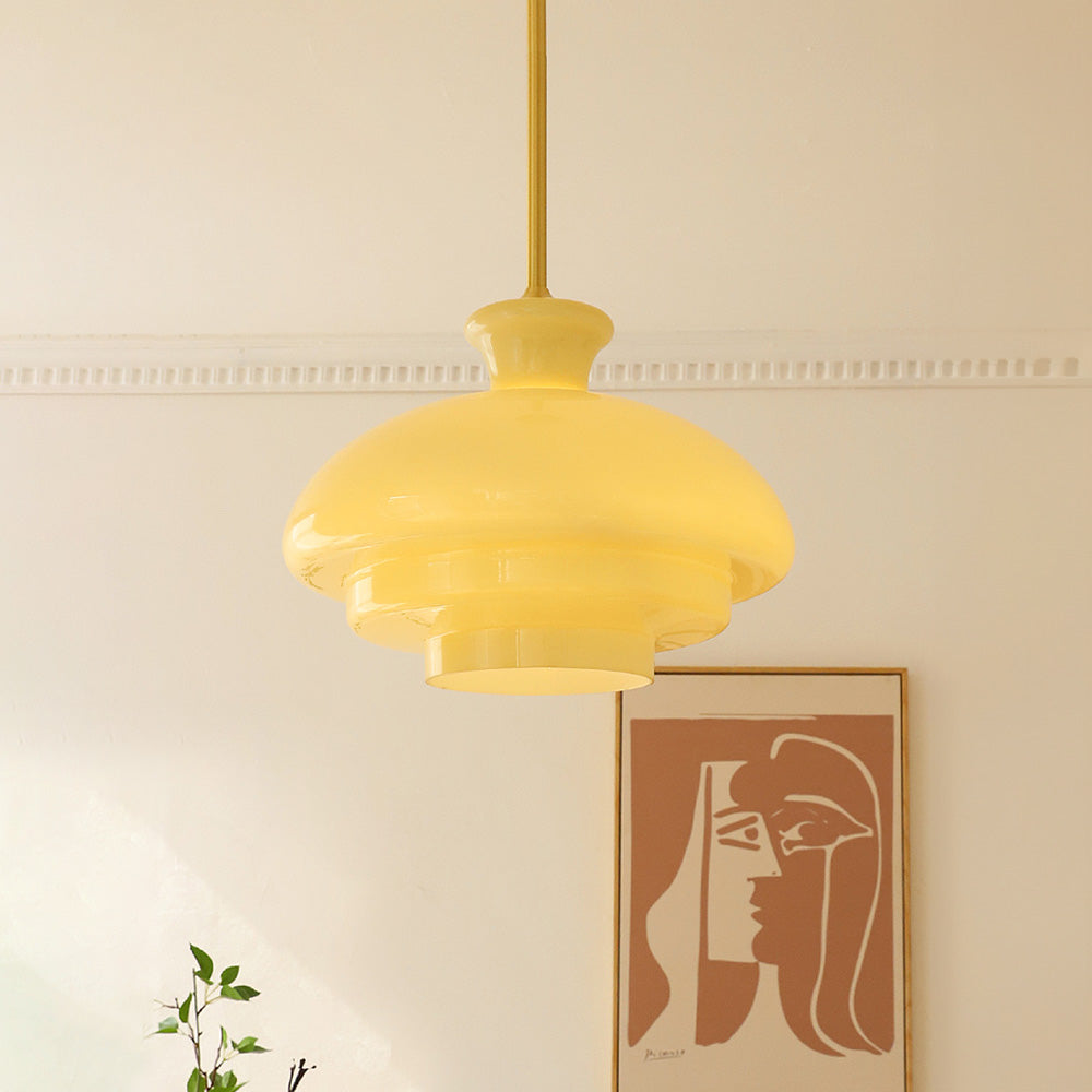 Suspension en verre crème-jaune Bauhaus – Une fusion chic de charme vintage et de style contemporain