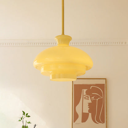 Suspension en verre crème-jaune Bauhaus – Une fusion chic de charme vintage et de style contemporain