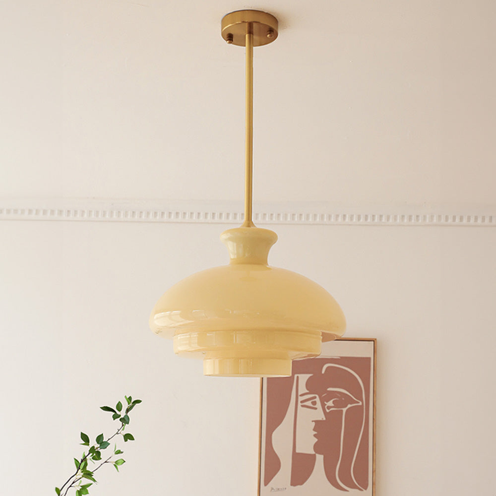 Suspension en verre crème-jaune Bauhaus – Une fusion chic de charme vintage et de style contemporain