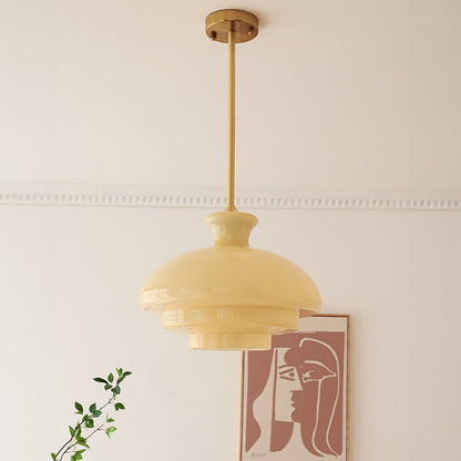 Suspension en verre crème-jaune Bauhaus – Une fusion chic de charme vintage et de style contemporain