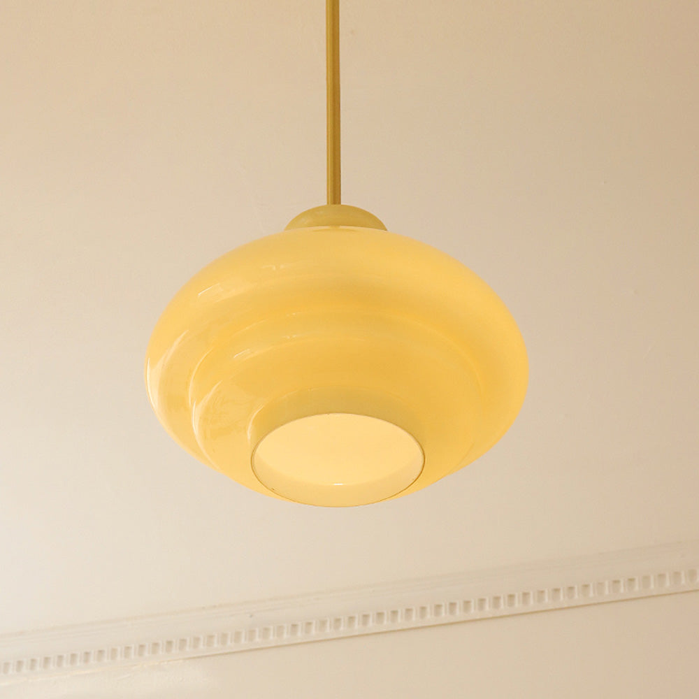 Suspension en verre crème-jaune Bauhaus – Une fusion chic de charme vintage et de style contemporain