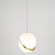 Crescent moon-shaped LED chandelier – Contemporary chic in acrylic and brass finish