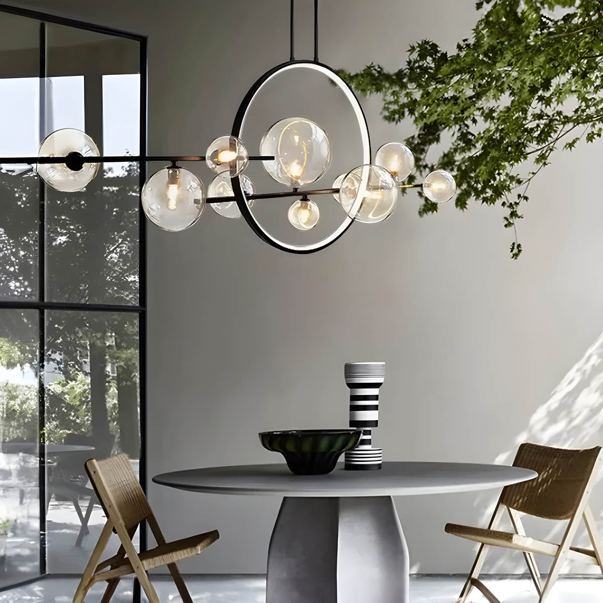 Luminaire suspendu en anneau LED Elara – Une fusion éblouissante de design moderne et de sphères en verre sculptural