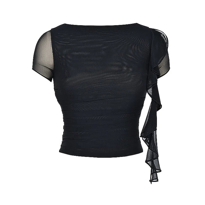 Ensemble Deux Pièces Femme avec Top Court à Volants et Jupe Mini – Mode Élégante