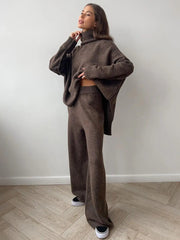 Women's Knitted Set Astrid with Turtleneck Sweater and Wide Pants – Elegant and Versatile Comfort