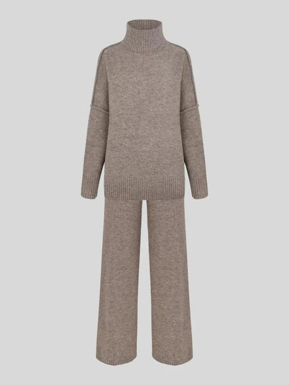 Ensemble Femme Tricot Astrid avec Pull Col Roulé et Pantalon Large – Confort Élégant et Polyvalent