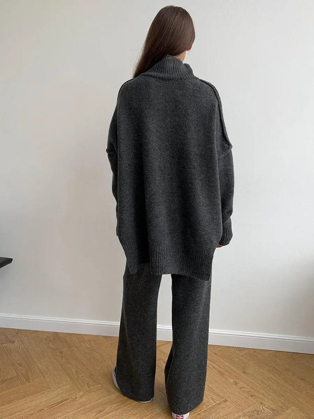 Women's Knitted Set Astrid with Turtleneck Sweater and Wide Pants – Elegant and Versatile Comfort