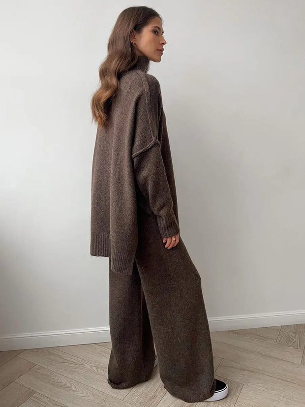 Women's Knitted Set Astrid with Turtleneck Sweater and Wide Pants – Elegant and Versatile Comfort