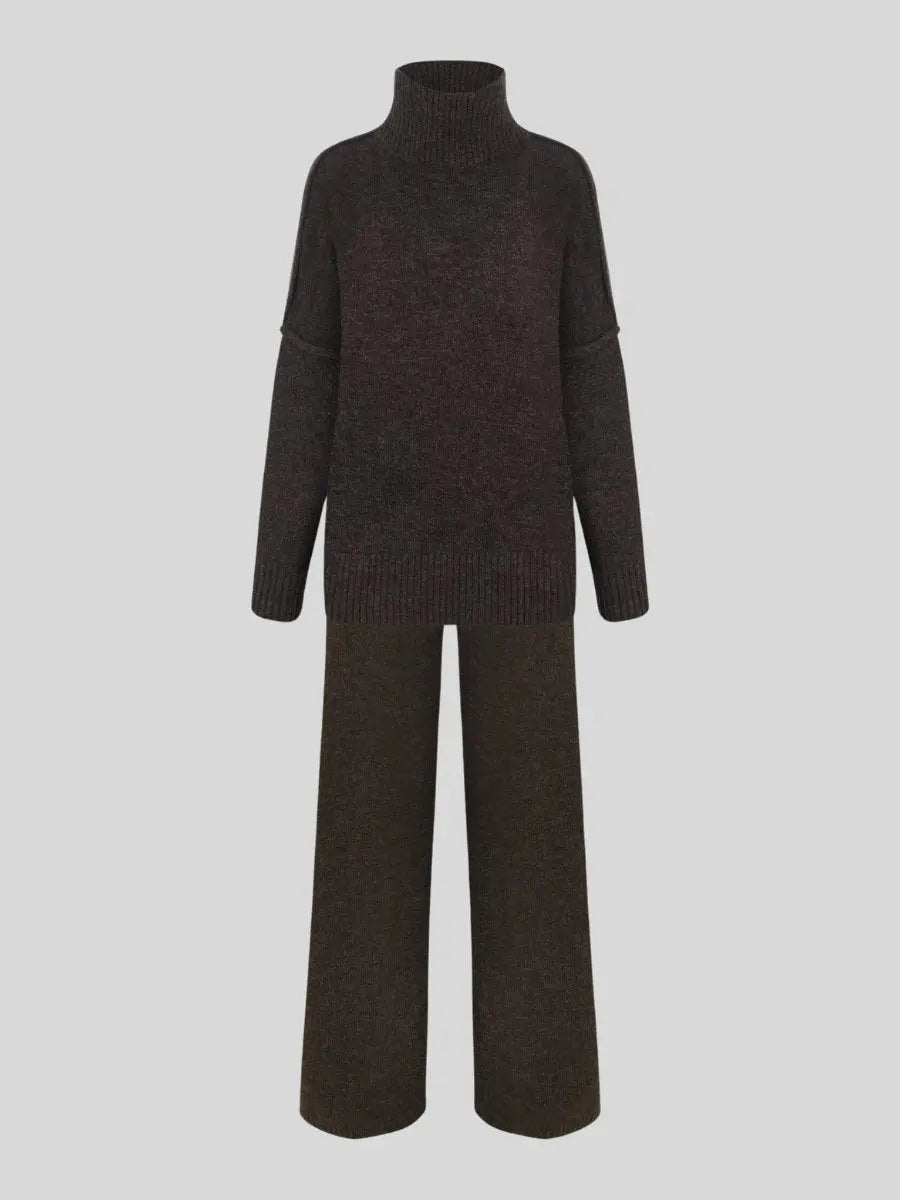 Ensemble Femme Tricot Astrid avec Pull Col Roulé et Pantalon Large – Confort Élégant et Polyvalent
