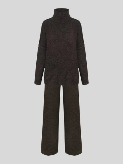 Ensemble Femme Tricot Astrid avec Pull Col Roulé et Pantalon Large – Confort Élégant et Polyvalent