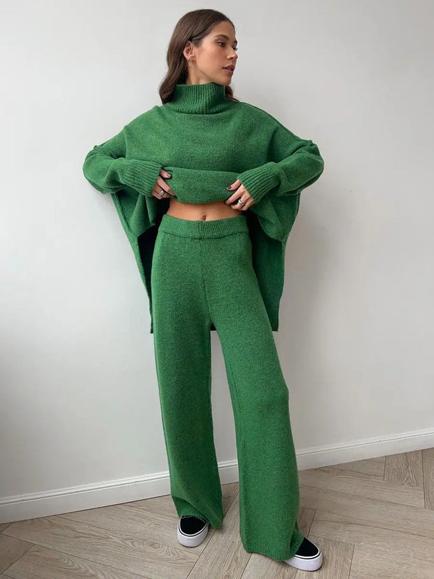 Women's Knitted Set Astrid with Turtleneck Sweater and Wide Pants – Elegant and Versatile Comfort