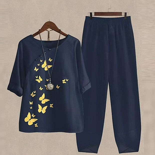 Women's Suit Set Katarina - Flowing Blouse and Elegant Wide Pants, Comfortable and Trendy, Sizes S to XXL