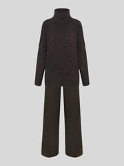 Women's Knitted Suit Set, Turtleneck Sweater and Wide Pants – Elegance and Comfort for Everyday Wear