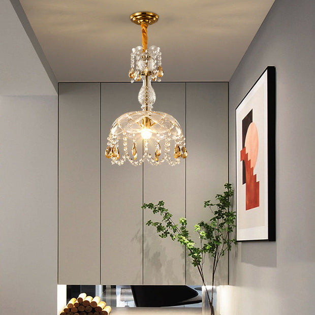 Chic rattan and crystal LED lampshade - Elegant lighting for your living room, kitchen, or terrace