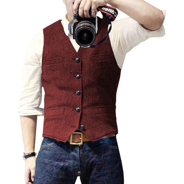 Elegant Men's Vest in Wool and Polyester, Sleeveless Men's Vest, Ideal for Chic and Casual Look