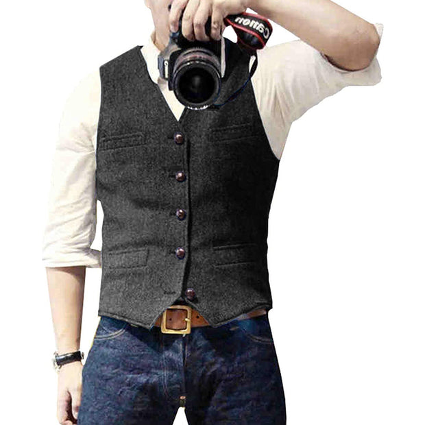 Elegant Men's Vest in Wool and Polyester, Sleeveless Men's Vest, Ideal for Chic and Casual Look