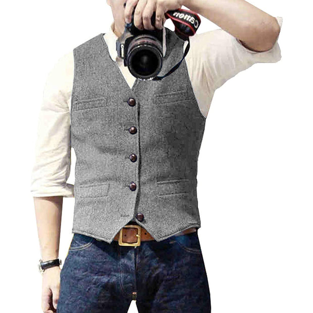 Elegant Men's Vest in Wool and Polyester, Sleeveless Men's Vest, Ideal for Chic and Casual Look