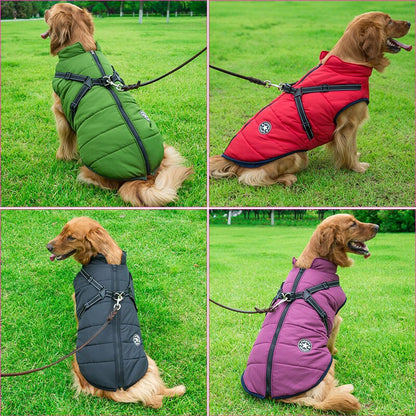 Knusse winterjas voor honden met geïntegreerd harnas - Warmte en bescherming gecombineerd!