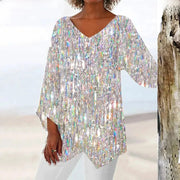 Elegant White Women's Top with V-Neck and Print – Comfort and Style for All Occasions