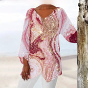 Elegant White Women's Top with V-Neck and Print – Comfort and Style for All Occasions