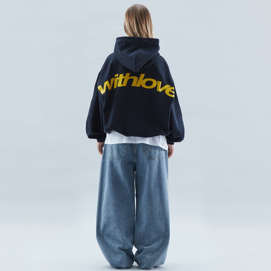 Oversized hoodie i bomull med tryck With Love – bekväm och trendig streetwear-plagg