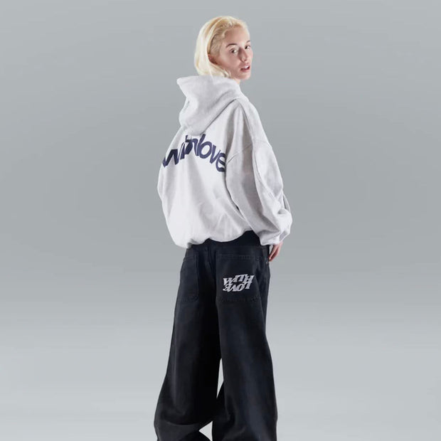 Oversize Cotton Hoodie with With Love Print – Comfortable and Trendy Streetwear Garment