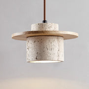 Elegant Pendant Light in Travertine and Wood – Timeless Natural Elegance with Integrated LED