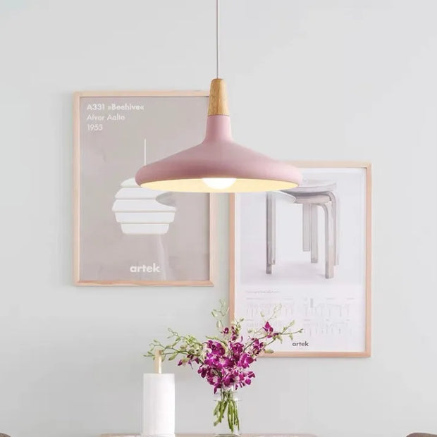 Fancy French macaron cone pendant – Elegant aluminum and wood lamp for a stylish touch
