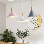Fancy French macaron cone pendant – Elegant aluminum and wood lamp for a stylish touch