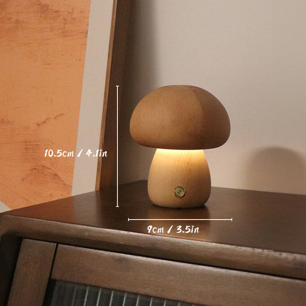 Eco-Friendly Wooden Mushroom Lamp with Touch Control – Rechargeable LED Charm