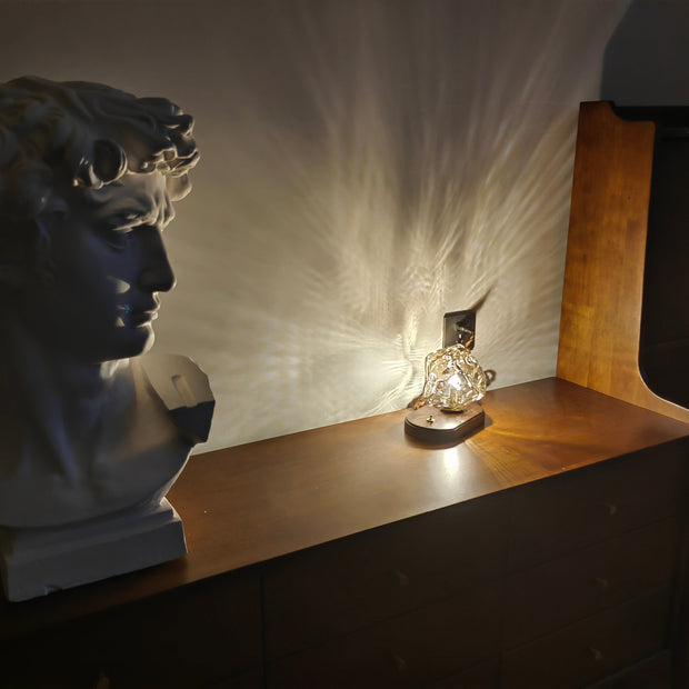 Chic Ice Stone glass table lamp – Elegant blend of metal and wood base