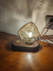 Chic Ice Stone glass table lamp – Elegant blend of metal and wood base