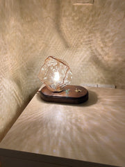 Chic Ice Stone glass table lamp – Elegant blend of metal and wood base