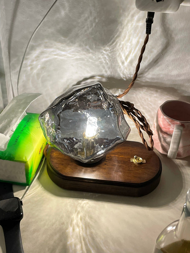 Chic Ice Stone glass table lamp – Elegant blend of metal and wood base