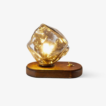 Tafellamp van glas Chic Ice Stone – Elegante mix van metalen en houten voet