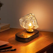 Chic Ice Stone glass table lamp – Elegant blend of metal and wood base