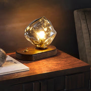 Chic Ice Stone glass table lamp – Elegant blend of metal and wood base