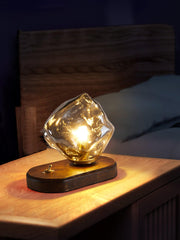 Chic Ice Stone glass table lamp – Elegant blend of metal and wood base