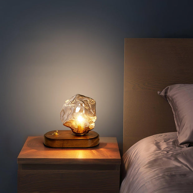 Chic Ice Stone glass table lamp – Elegant blend of metal and wood base