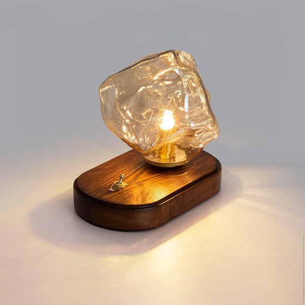 Chic Ice Stone glass table lamp – Elegant blend of metal and wood base