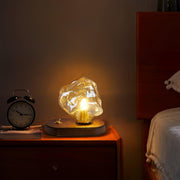 Chic Ice Stone glass table lamp – Elegant blend of metal and wood base