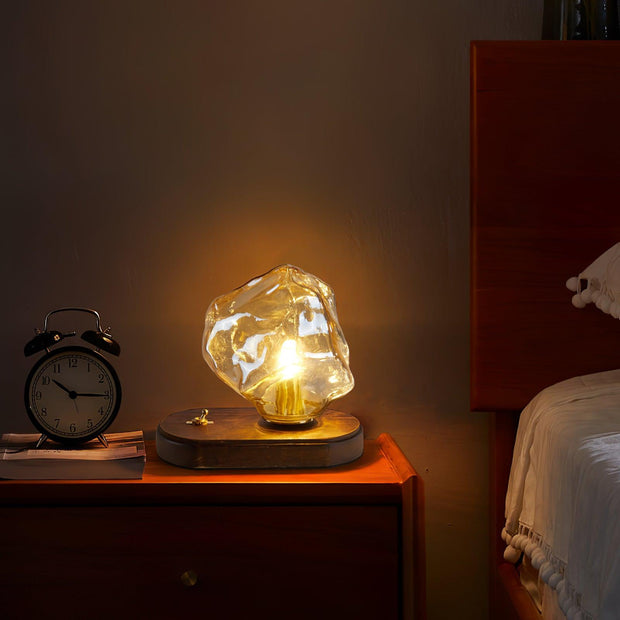 Chic Ice Stone glass table lamp – Elegant blend of metal and wood base