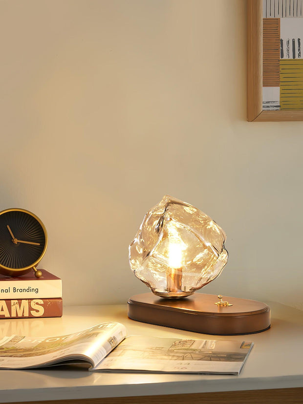 Chic Ice Stone glass table lamp – Elegant blend of metal and wood base