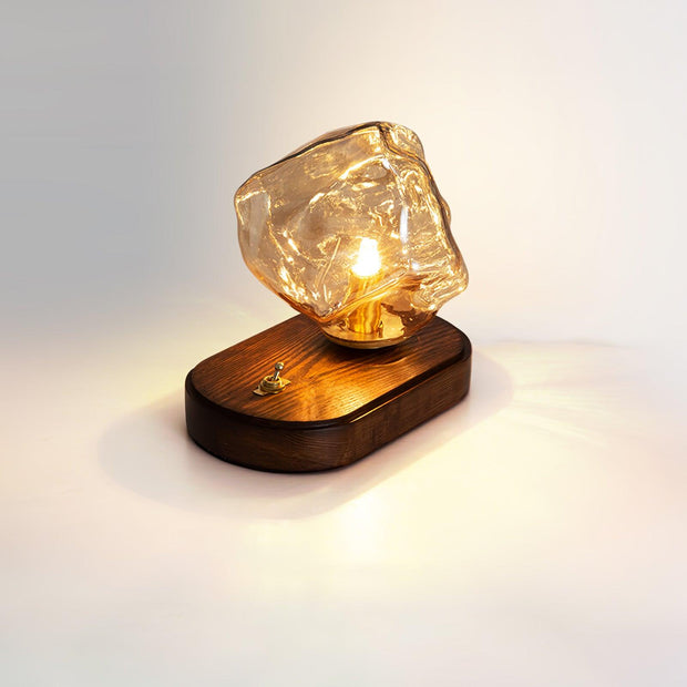 Chic Ice Stone glass table lamp – Elegant blend of metal and wood base