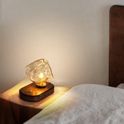 Chic Ice Stone glass table lamp – Elegant blend of metal and wood base