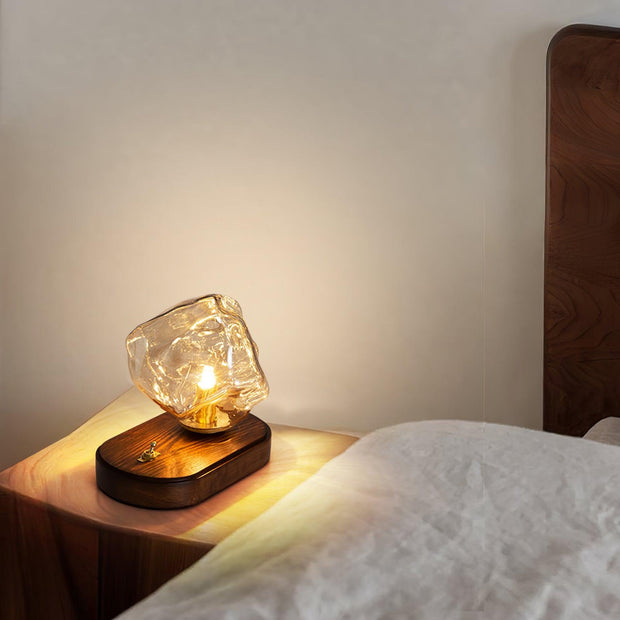 Chic Ice Stone glass table lamp – Elegant blend of metal and wood base