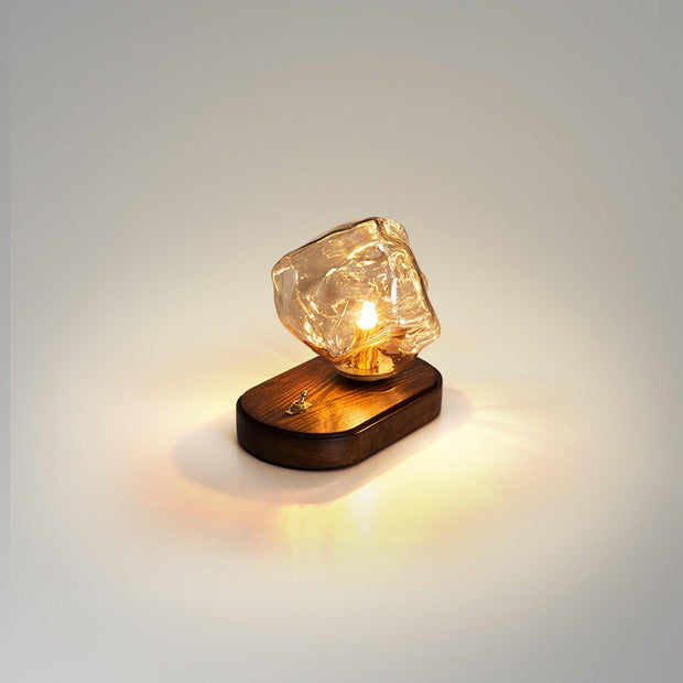 Chic Ice Stone glass table lamp – Elegant blend of metal and wood base